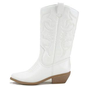 New White Western Cowboy Mid-Calf Boots